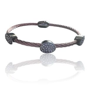 Dyana Double Cable 3 Oval Rhinestone Bracelet Rose Gold Magnetic NEW